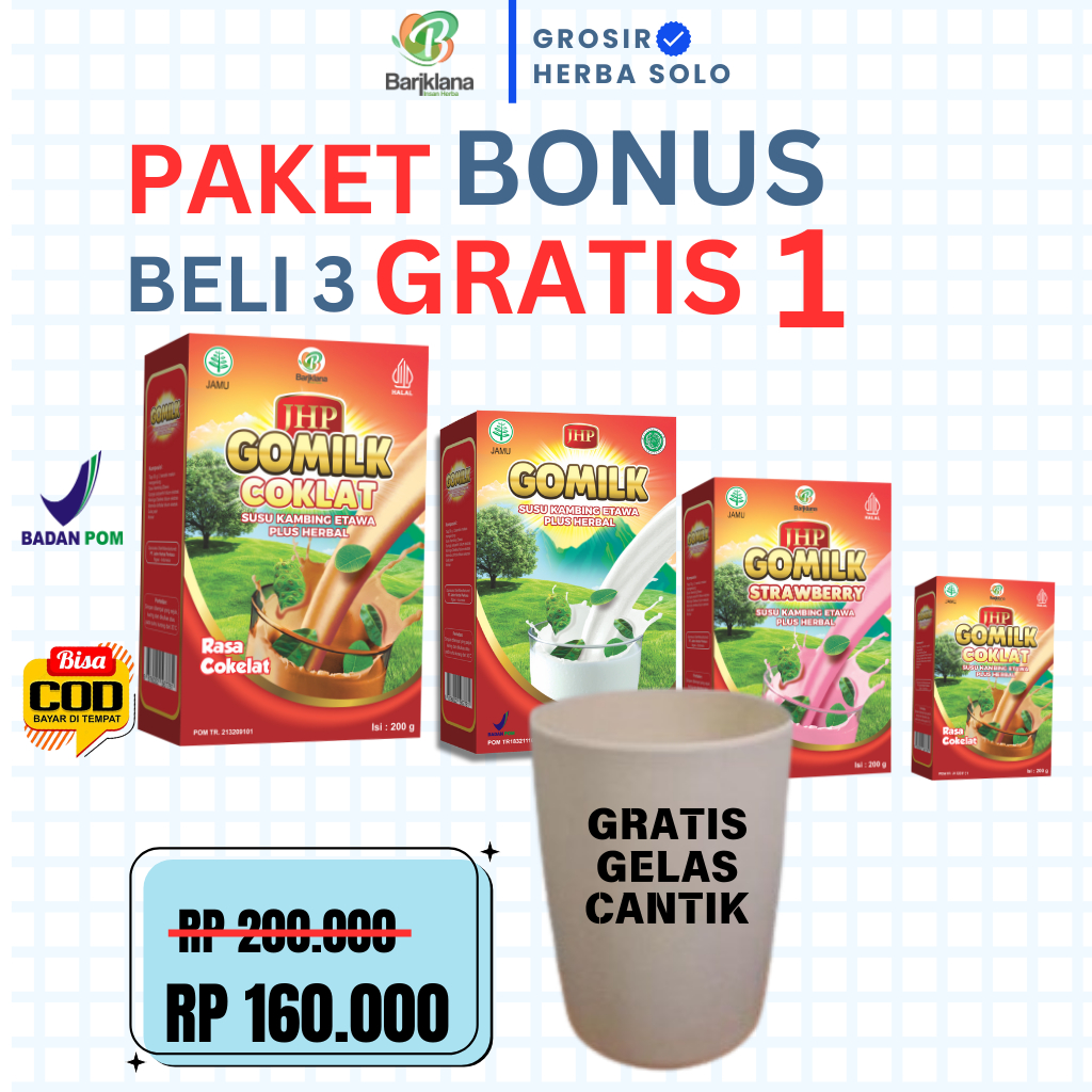 

(BELI 4 GRATIS GELAS) GOMILK Susu Kambing Etawa Plus Herbal | Nutrisi Penambah Berat Badan | Mengatasi Diabetes, Asam Lambung, Reumatik, dan Maag Kronis