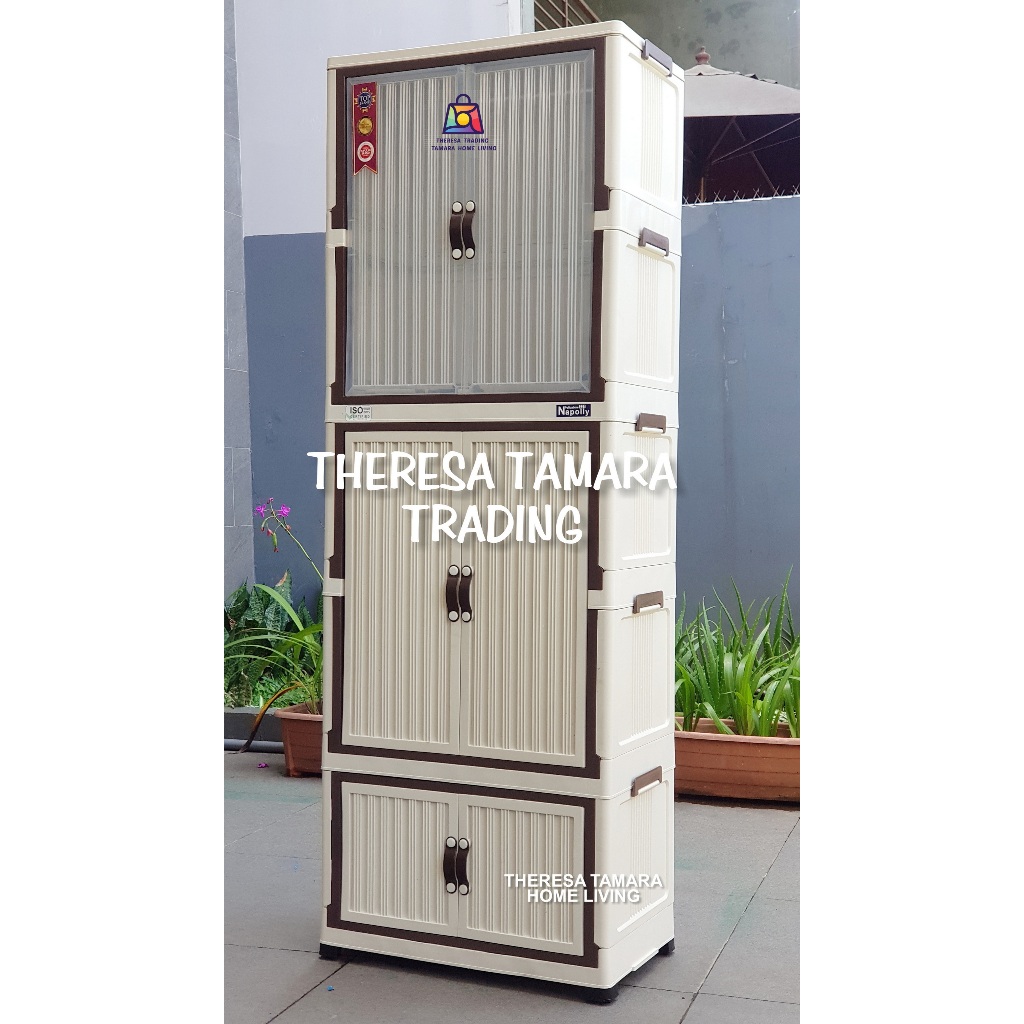 LEMARI PLASTIK NAPOLLY 221 GANTUNGAN HANGER 6 PINTU MAGNETIK + RODA LEMARI