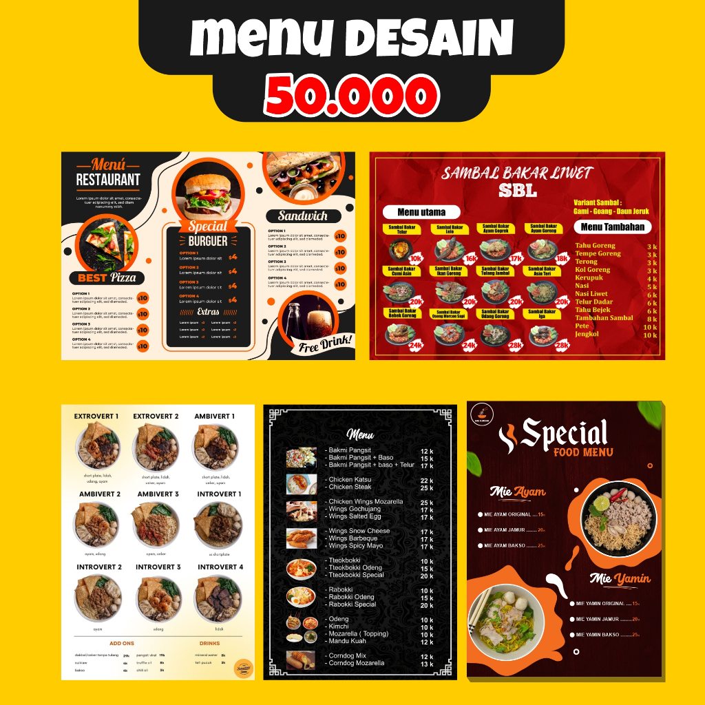 MENU DESAIN // DAFTAR MENU // Jasa Desain Menu Restoran, Cafe, dan Kuliner // Desain Menu Makanan & 