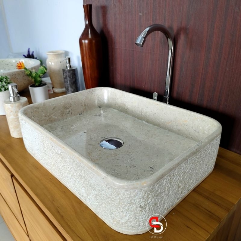 Wastafel Meja cucitangan marmer kotak hammer | wastafel prik | free packing kayu