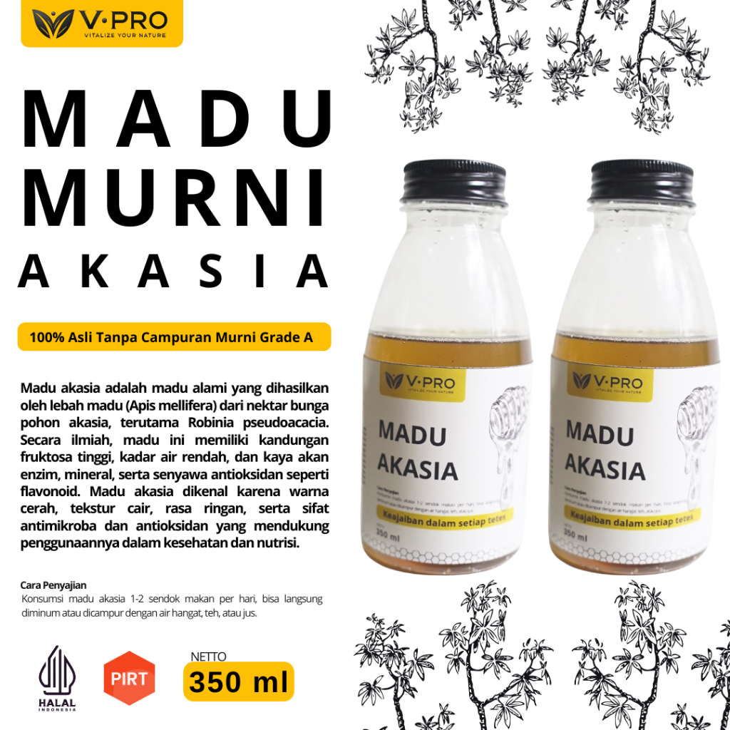 

Madu Alami V Pro - 100% Asli Nektar Akasia 350Ml Premium