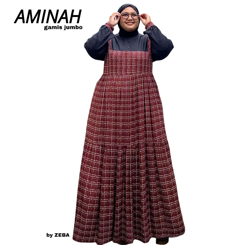 Zeba | Aminah Gamis Rayon Diamond Jumbo BB 70 - 150 kg PB 145 cm Maxi Dress Katun Muslim by Zeba