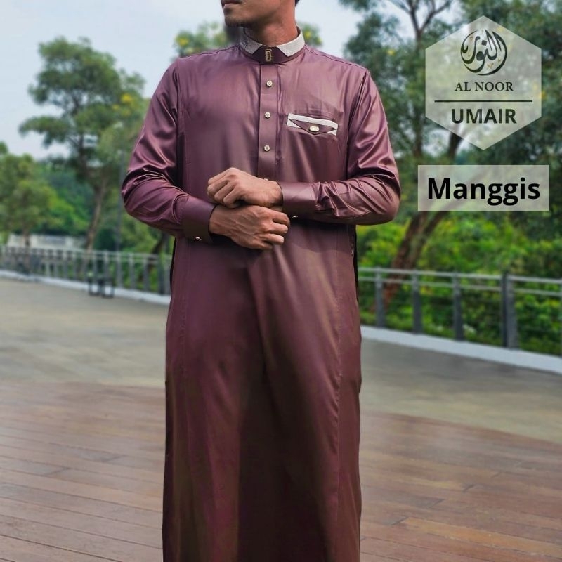 Jubah Dewasa Al Noor Umair Polyester Lengan Manset - Warna - Panjang - Gamis - Muslim - Arab - Motif