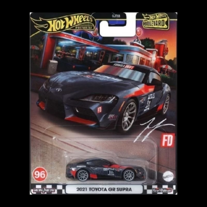 Hotwheels Premium 2021 TOYOTA GR SUPRA ban karet warna Hitam strip Merah FORMULA DRIFT