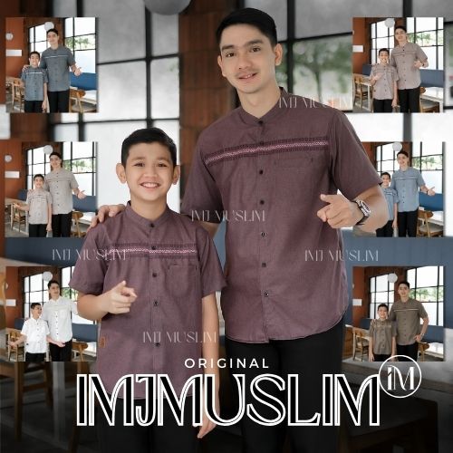 Baju Koko Couple Ayah Dan Anak Lengan Pendek Motif Bordir Kain Madinah Warna Burgundy Terbaru 2025