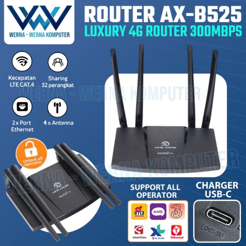 Router Modem WiFi 4G AX-B525 All Operator GSM 4 Antena  AX B525