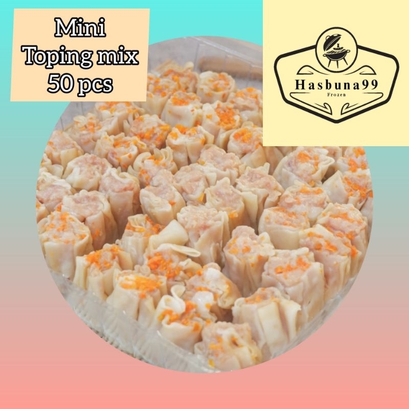 

Dimsum mini toping mix Halal isi ada 50 pcs