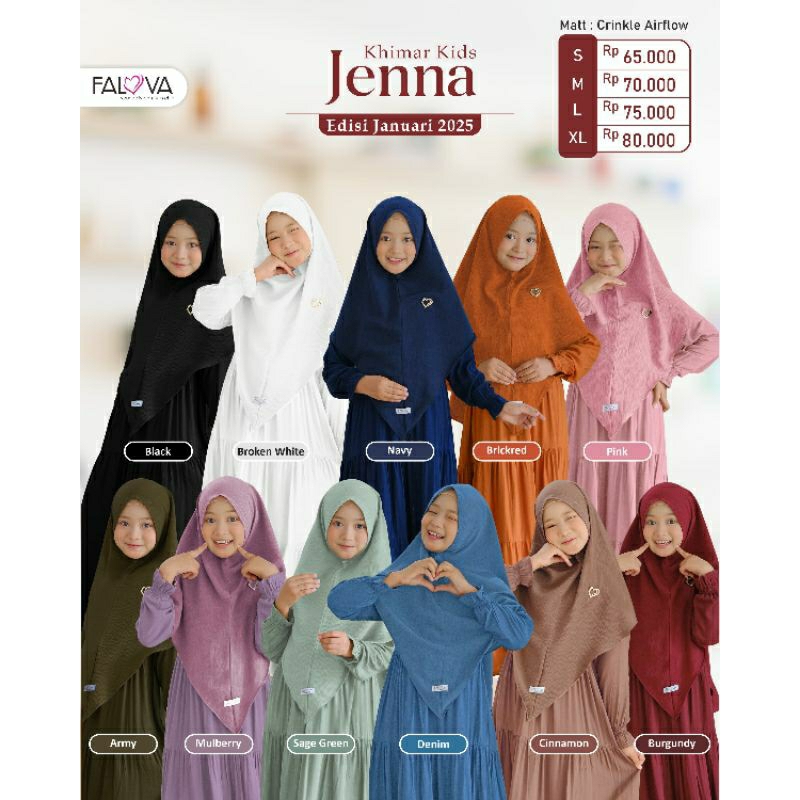 Jilbab Anak Non Ped Crinkle Airflow Jenna Khimar ORI Falova Hijab
