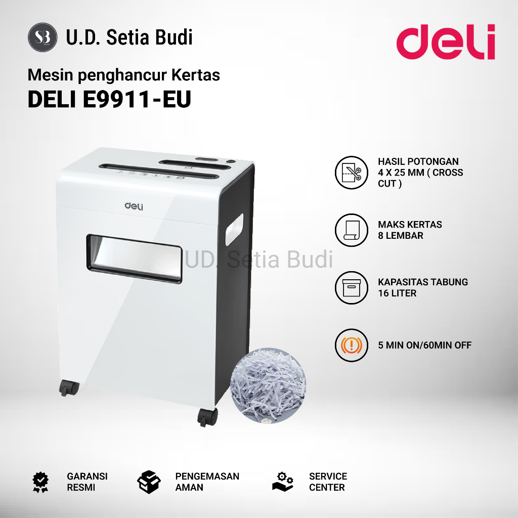 Deli Paper Shredder E9911-EU Mesin Penghancur Kertas Deli E9911-EU Kapasitas 8 Lembar 16L