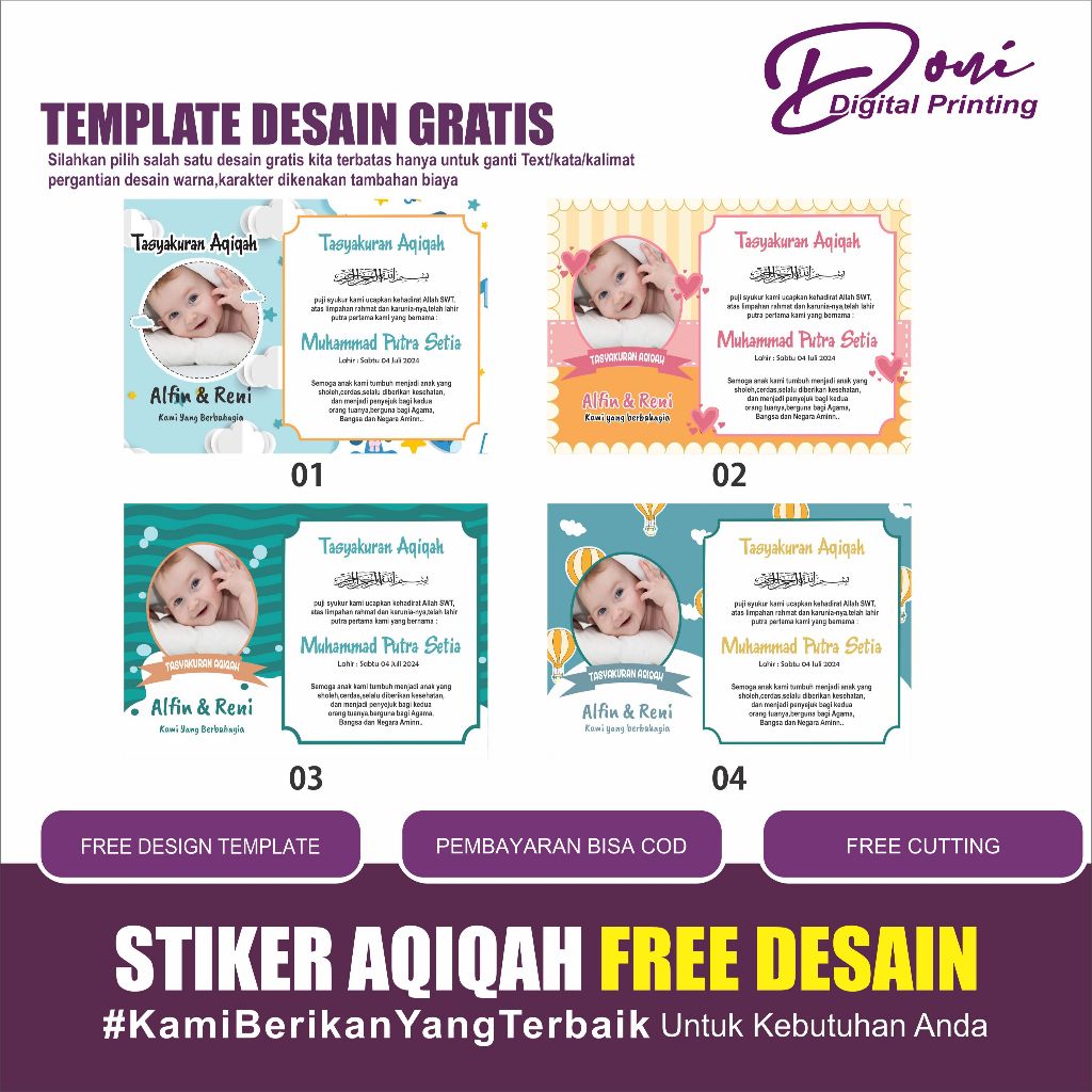

Promo Stiker Aqiqah Free Desain / Tasyakuran Kelahiran / Tasyakuran Selapan / Tasyakuran Aqiqah