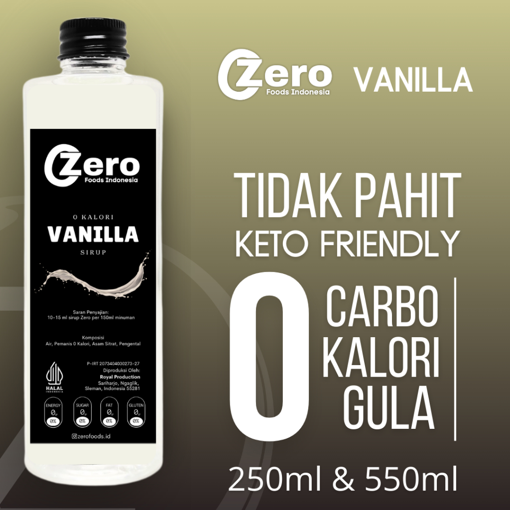 

Sirup Keto Diet 0 Calorie Bebas Kalori - ZERO 250 ml, 550 ml - Syrup Vanilla