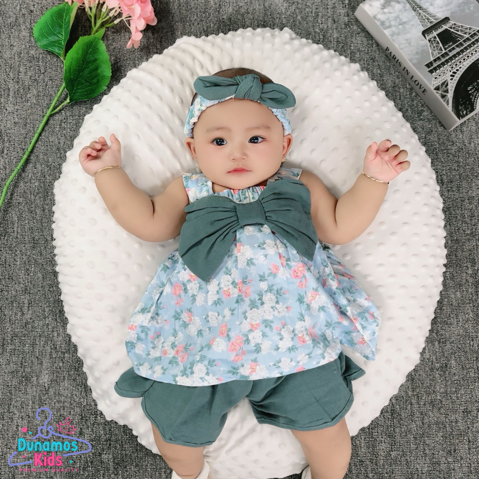 Baju Setelan Bayi Perempuan One Set Stelan Bayi Cewek Lucu Stylish usia 6 -12 Bulan Set Bando Baby b