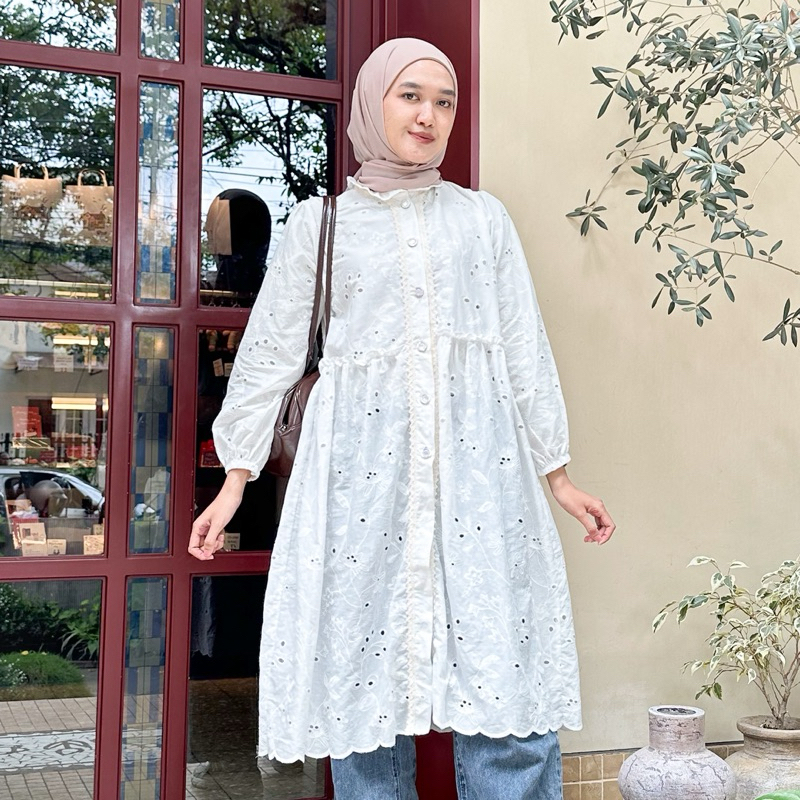 Chandini Midi Dress - Outer Brukat Organza Tile Tunik - Dress Korean Style Vintage