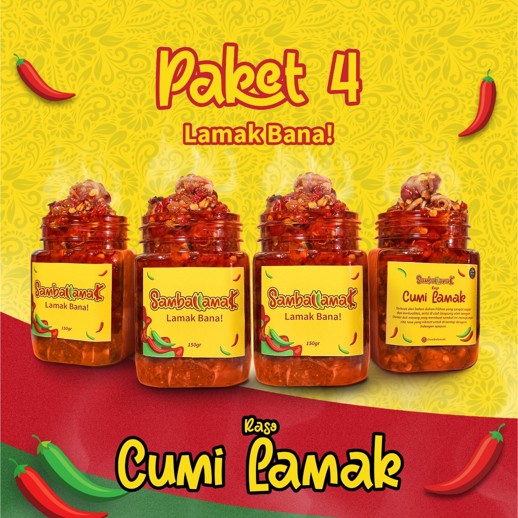 

Paket Bundling 4 Pcs Sambal/Sambel Cumi - Samballamak Cumi Khas Padang 150gr