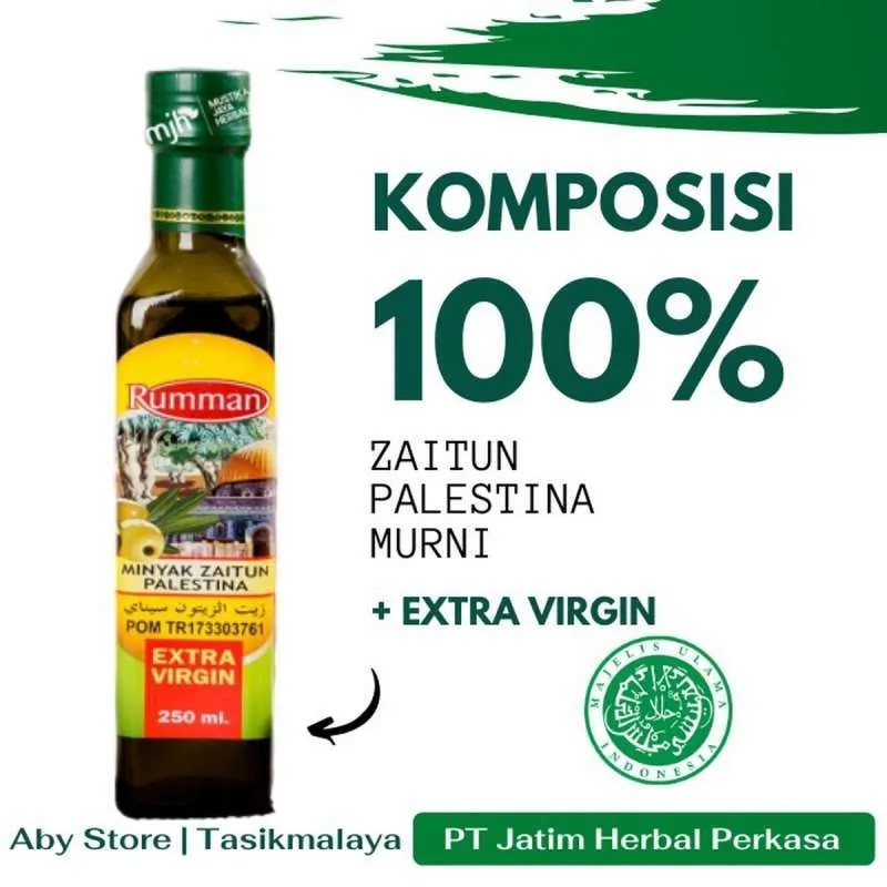 

Minyak Zaitun Palestina Extra Virgin Olive oil Rumman 250ml bisa di minum + Perawatan Wajah