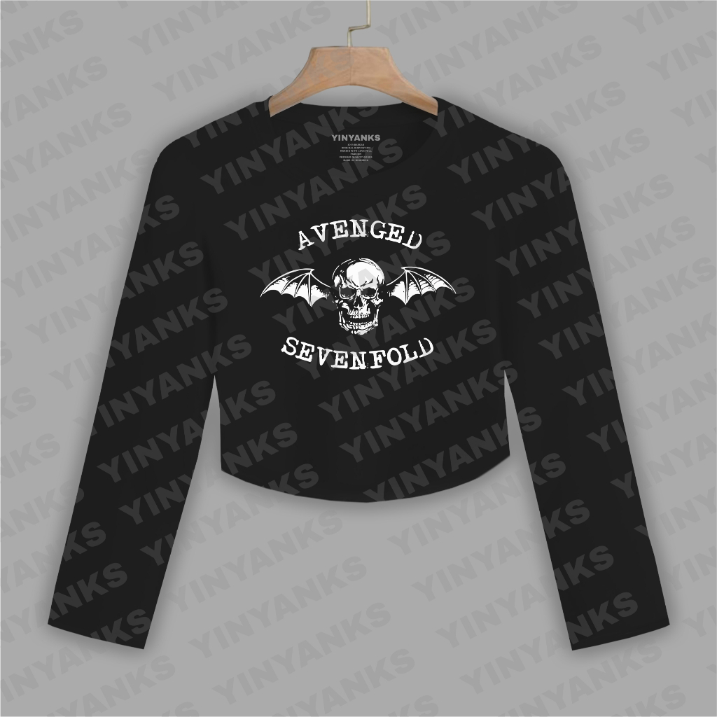 Yinyanks Kaos Crop Top Lengan panjang Avenged sevenfold logo skull T-shirt wanita kaos Atasan