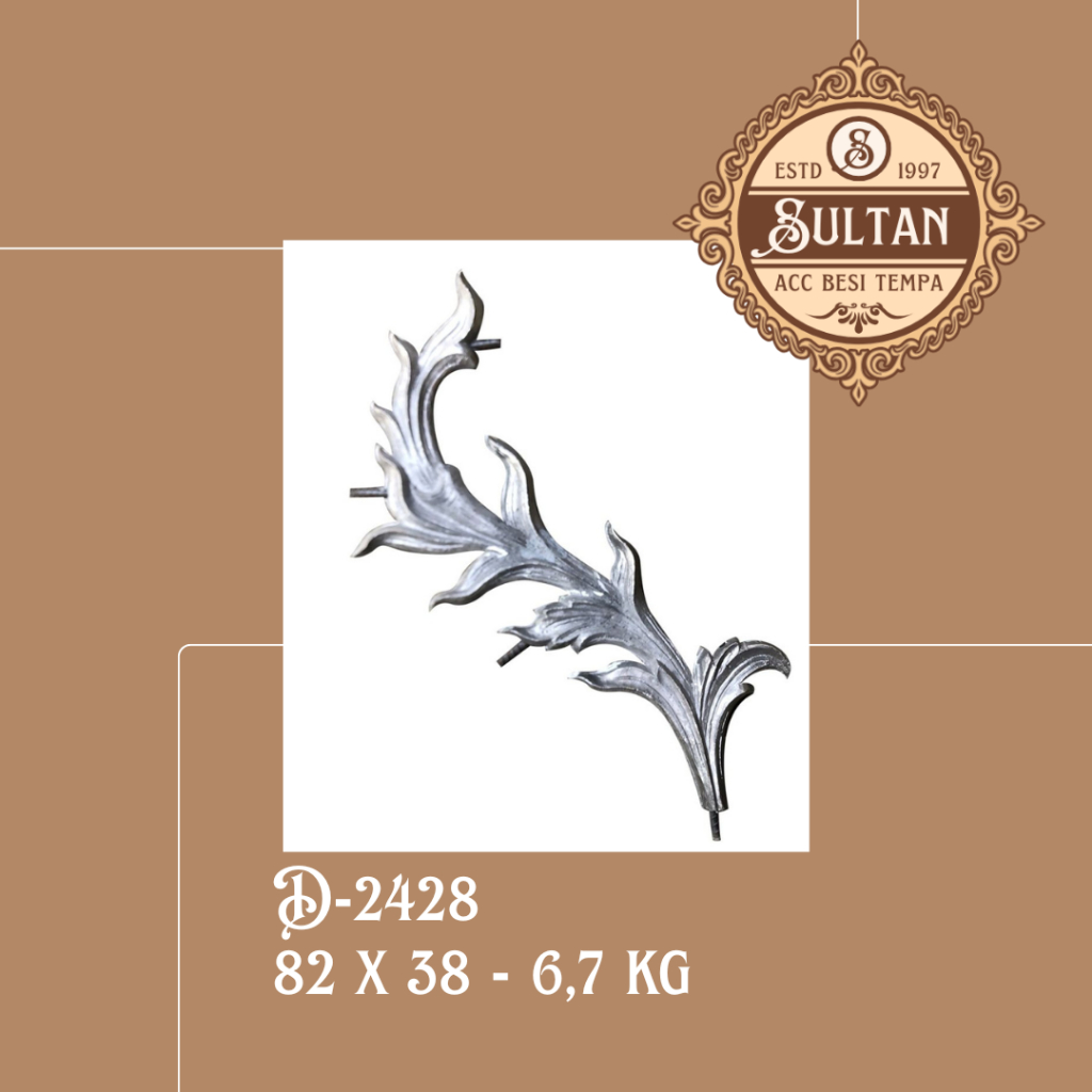 Sultan Besi Tempa / D-2428 / Ornamen Daun Besi Tempa / Ornamen Pagar Besi Klasik / Aksesoris Besi Te
