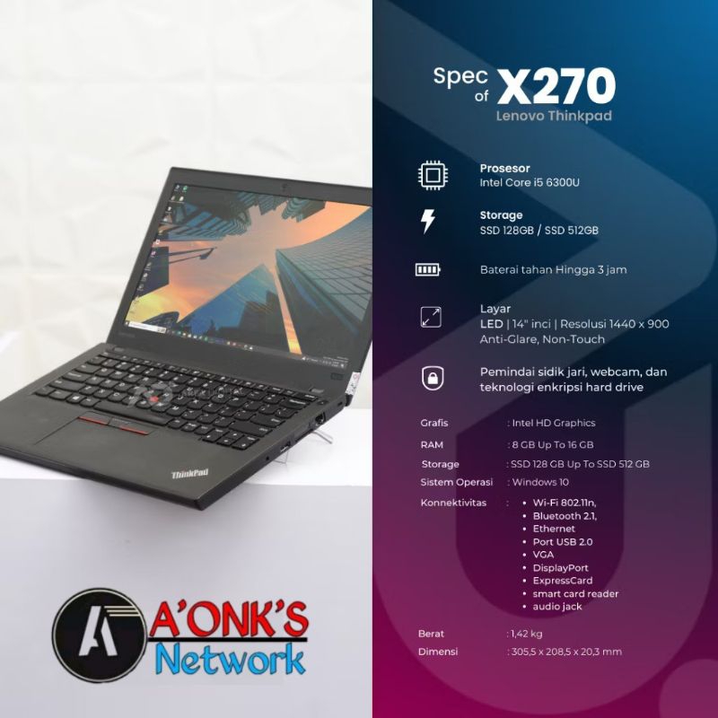 LAPTOP LENOVO THINKPAD X270 CORE I5 GEN 6 | RAM 8 | SSD 256