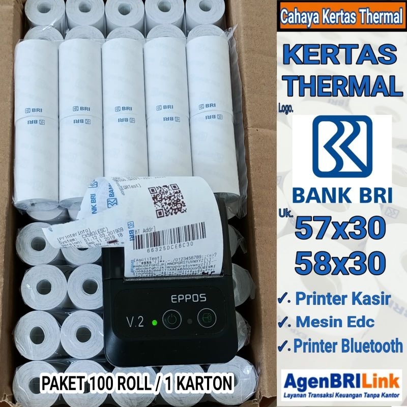 

( 100 ROLL )KERTAS THERMAL EDC LOGO BANK BRI / COCOK UNTUK EDC BRILINK DLL