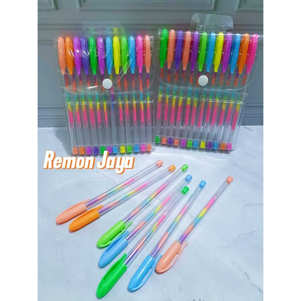 

D3W! 12 PCS Pulpen Pelangi Pen Rainbow Bulpen Warna-warni
