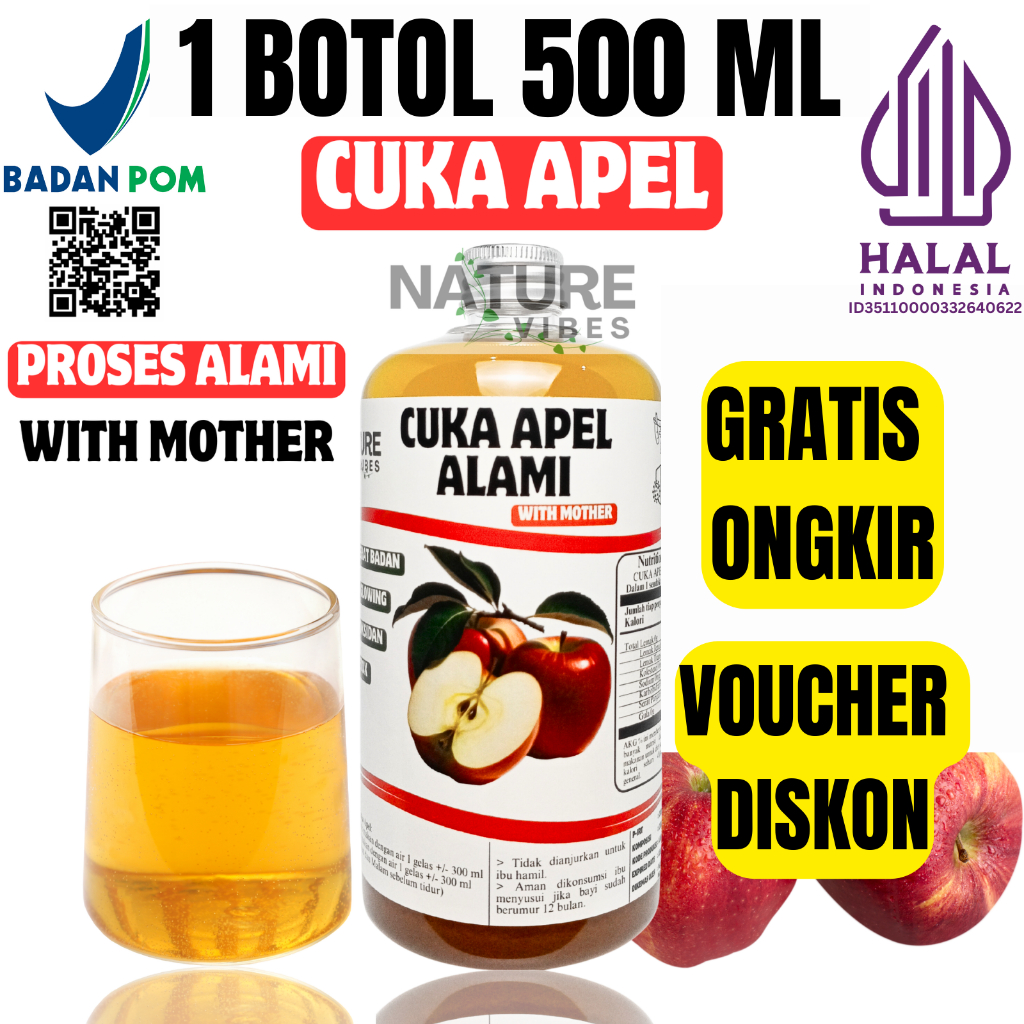 

NATURE VIBES - CUKA APEL ORIGINAL 500 ML/CUKA APEL ORIGINAL UNTUK KESEHATAN/CUKA APEL UNTUK DIET //