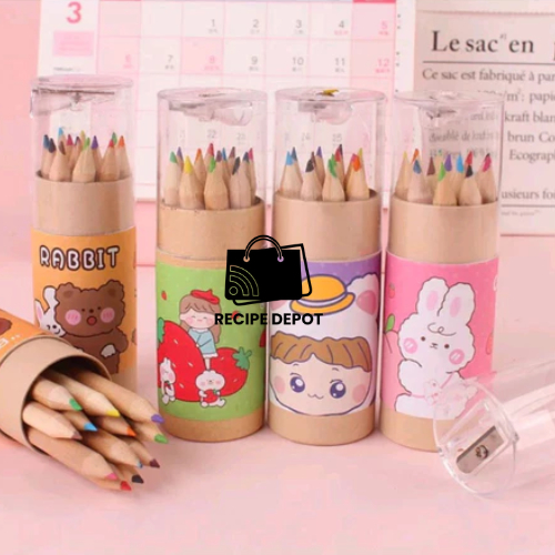 

12 Pcs Pen Pencil Pensil Pulas Pewarna Melukis Gambar Set Tabung Karakter Kartun Lucu Aksesoris Sovenir Hadiah