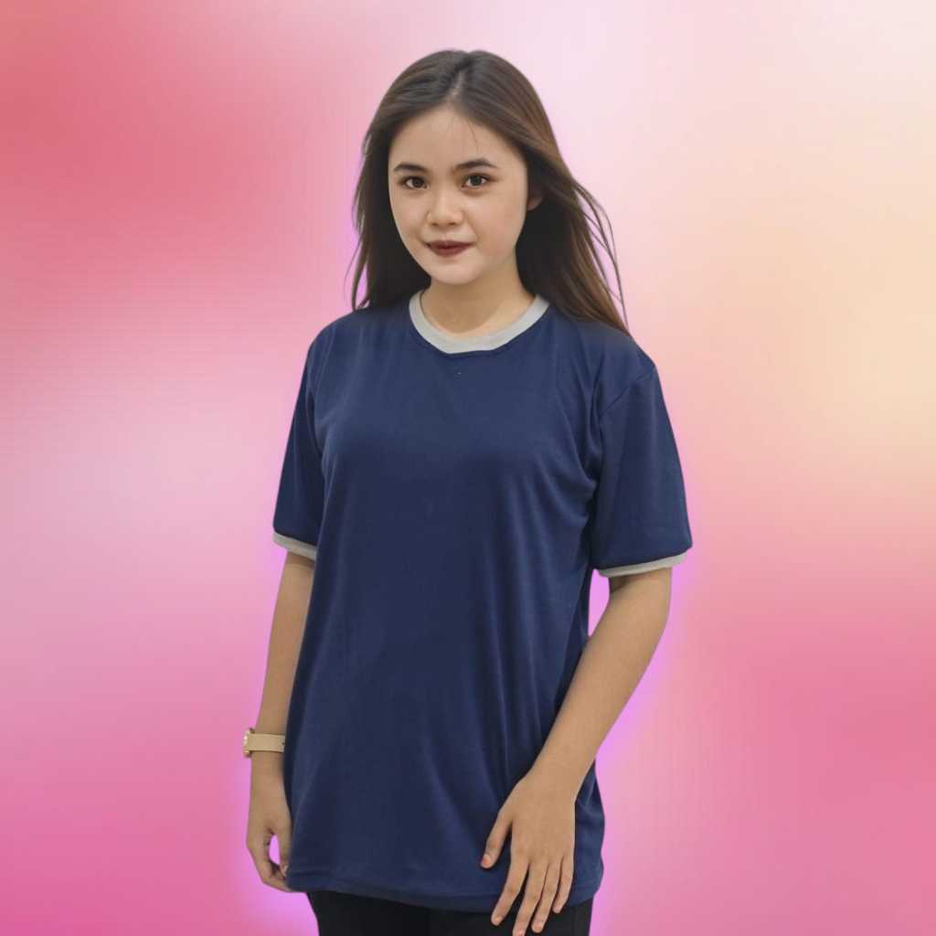 Kaos Oblong Warna Dongker Variasi Rib Abu Muda