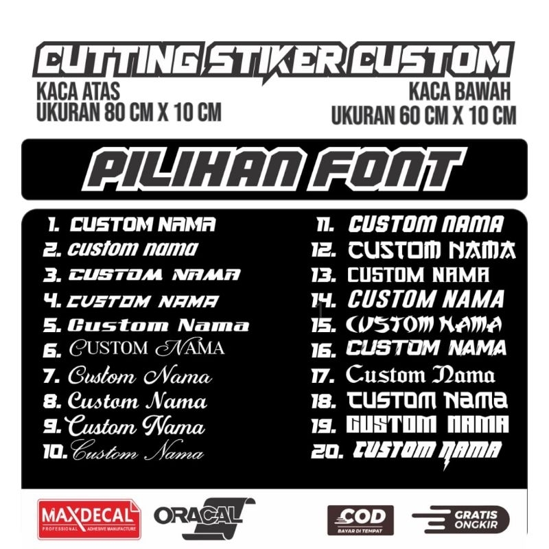 CUSTOM STICKER PILIHAN FONT