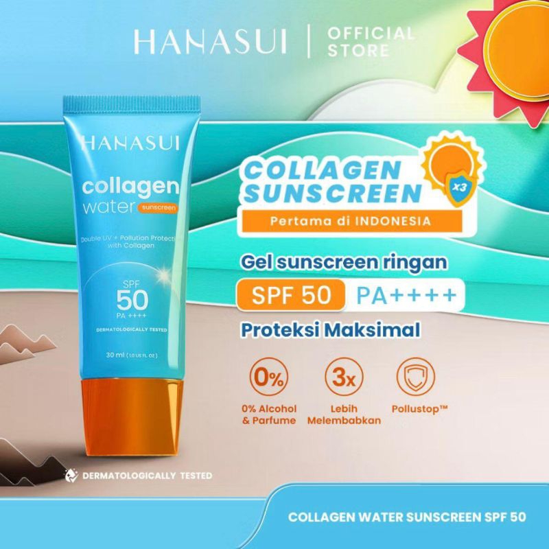HANASUI Collagen Water Sunscreen Indonesia / Gentle Cleanser Power Essence Toner Serum Day Night Cre