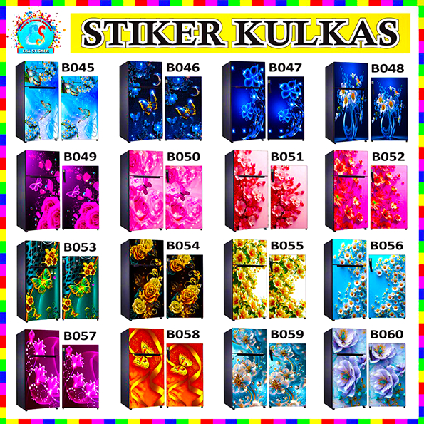 Stiker Kulkas 1 Pintu dan 2 Pintu Motif Bunga Unik Cantik Bagus B045 ES - B060 ES