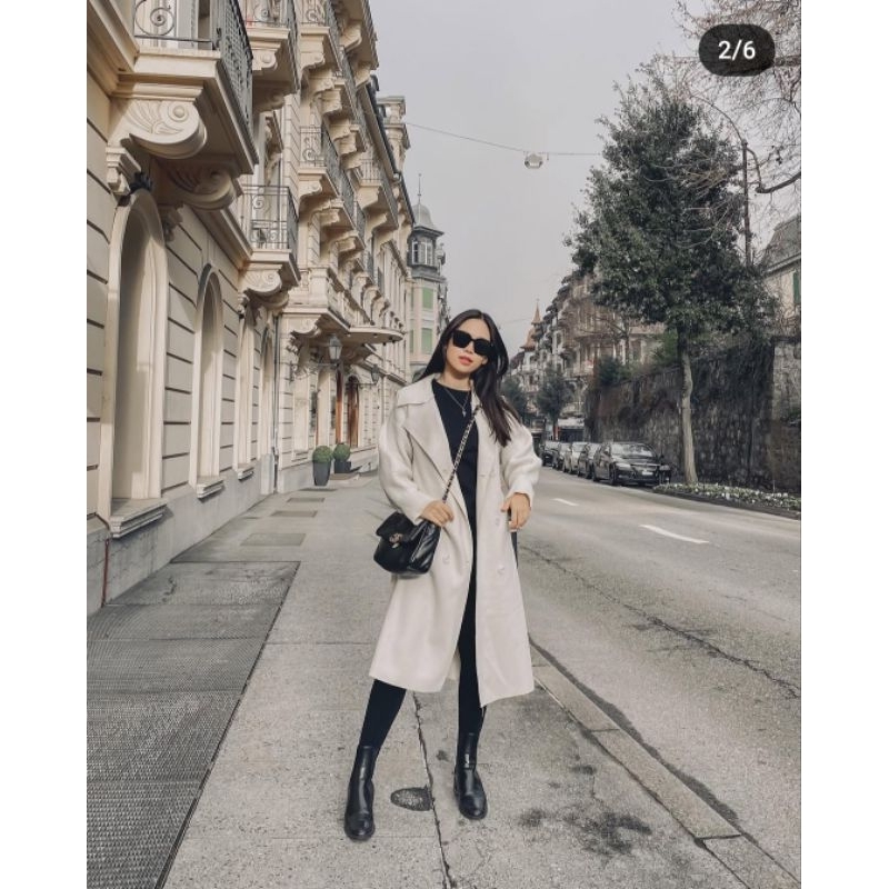 Coat Roxy White Wool coat all size panjang/ jacket musim dingin/ winter coat