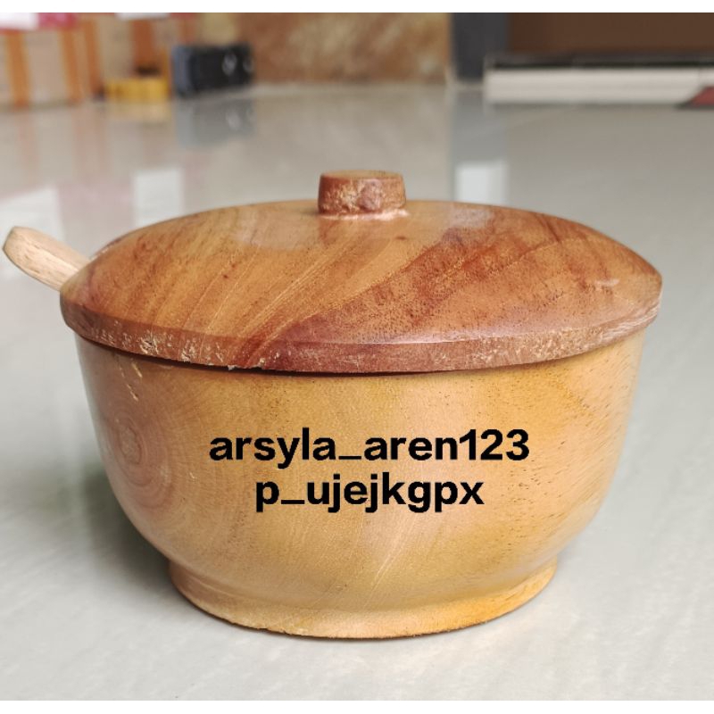 Mangkok tutup 12cm kayu mahoni