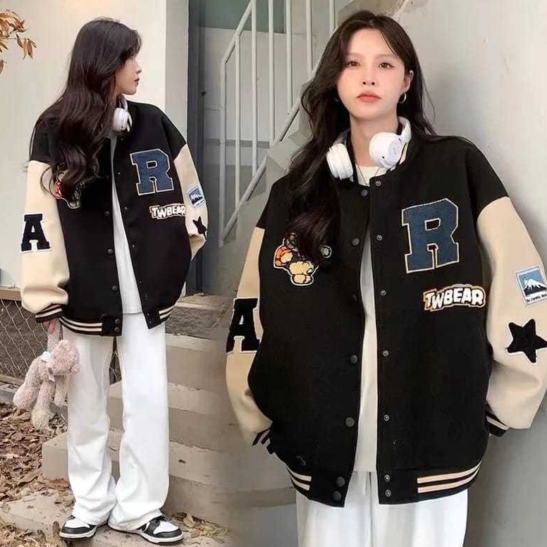 VARSITY JAKET OVERSIZE  R TW BASEBALL VARSITY WANITA  JAKET WANITA KOREAN