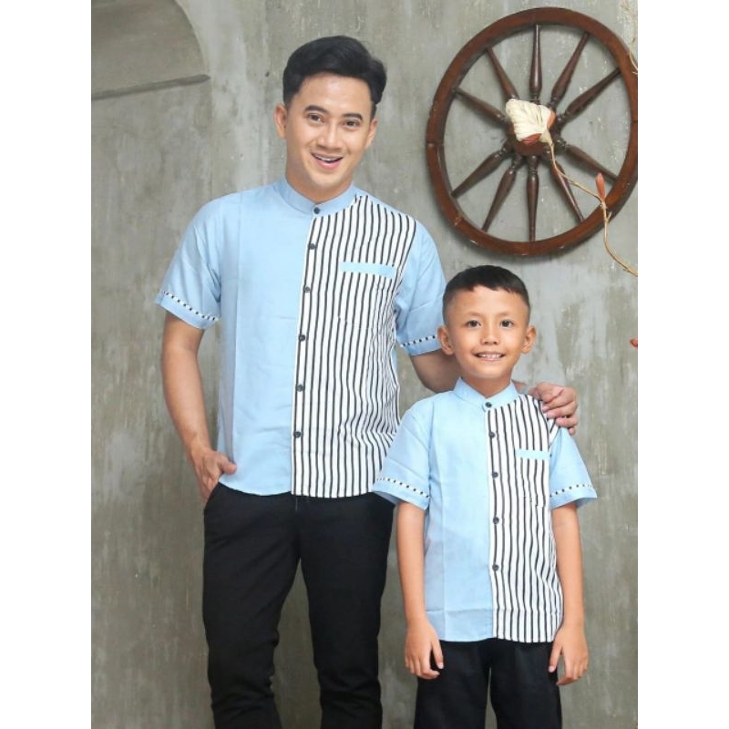 Baju Koko Couple Ayah dan Anak KokoTerbaru Kurta Dewasa Anak Lengan Pendek kombinasi