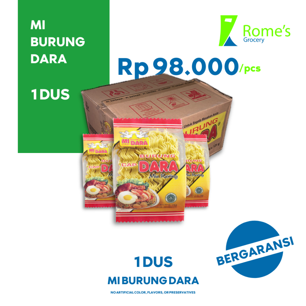 

Mie Burung Dara Merah (Mie Telur) | 136 gram | 1Dus/36pcs | Bergaransi | Rome’s Grocery’s