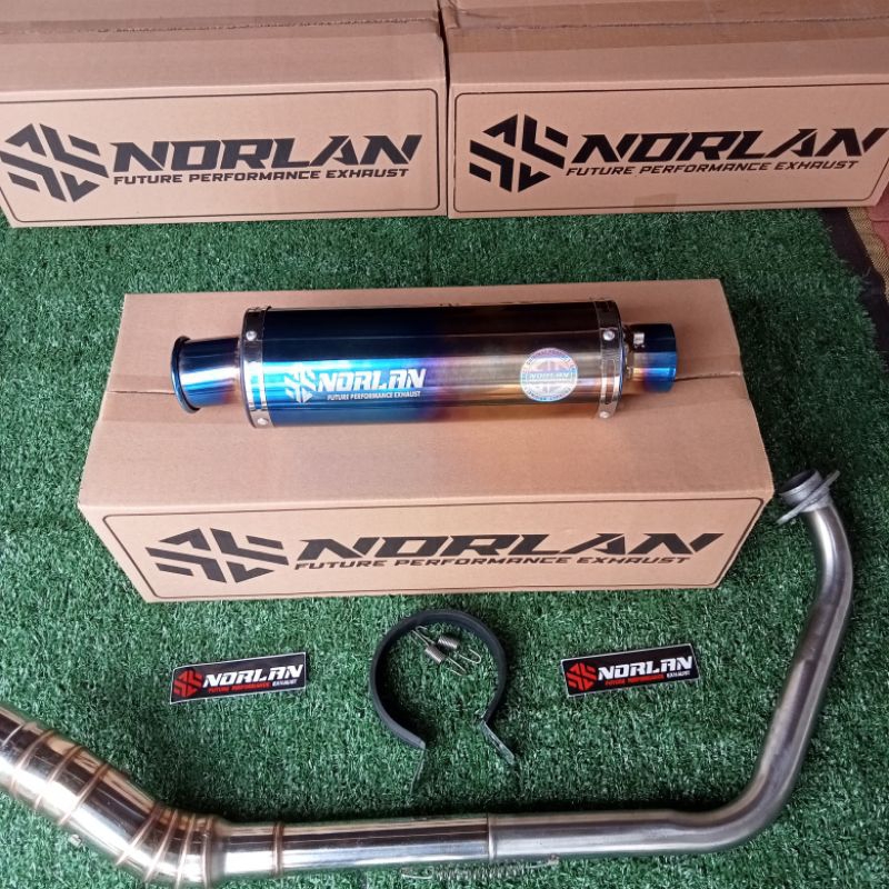 Knalpot racing Norlan blue gold Fullset motor CBR 150r new R15 V4/V3 Vixion Satria fu karbu Sonic Ve