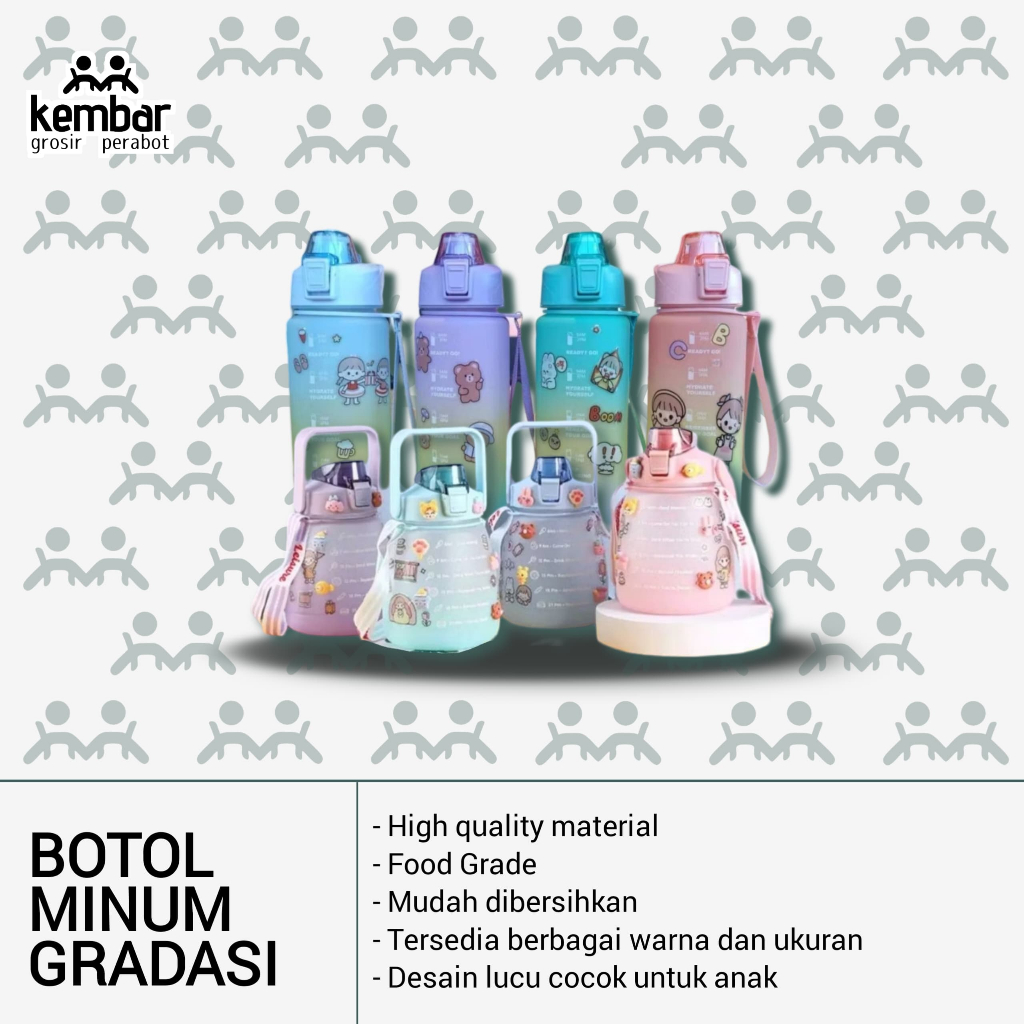 ( BISA COD ) Botol Air Minum VIRAL ORIGINAL 1 LITER Gradasi / Botol Motivasi Free Sticker 3D & 2D + 