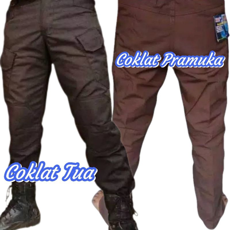 Celana Panjang TactikaL Coklat Pramuka Dan Tua Pria kargo PdL TNI polisi Brimob