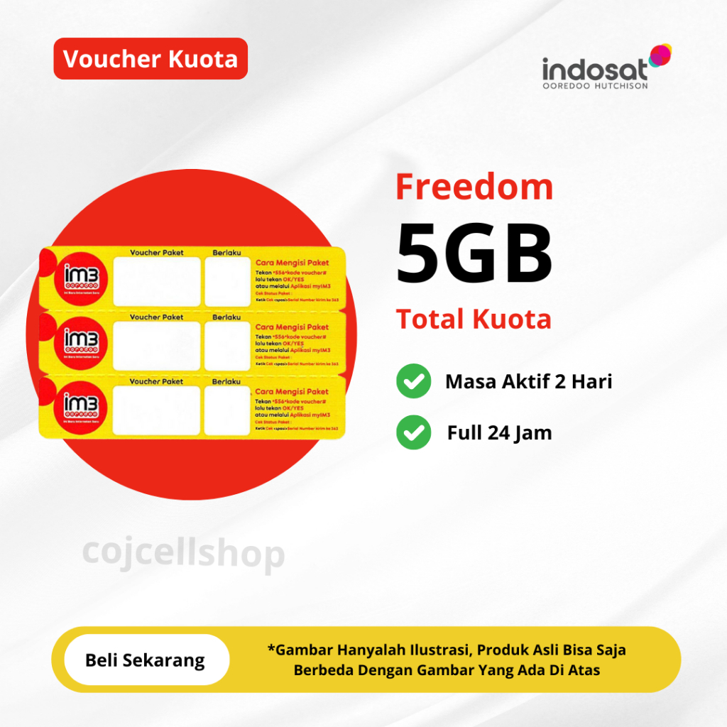 Voucher Indosat Freedom 5GB 2 Hari Full 24 JAM - Voucher IM3 Ooredoo 5GB Full 24 JAM Masa Aktif 2 Ha