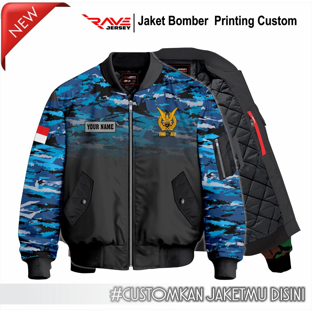 JAKET BOMBER TNI AU PRINTING CUSTOM  JAKET BOMBER TNI AU RAVEJERSEY
