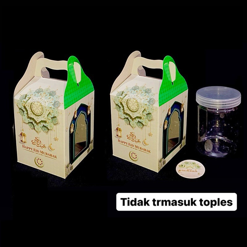 

5 Pcs Gable Box Lebaran Muat 1Toples Jar 600 ml Hampers Parcel Idul Fitri Hijau Tua Ukuran 10x10x12cm