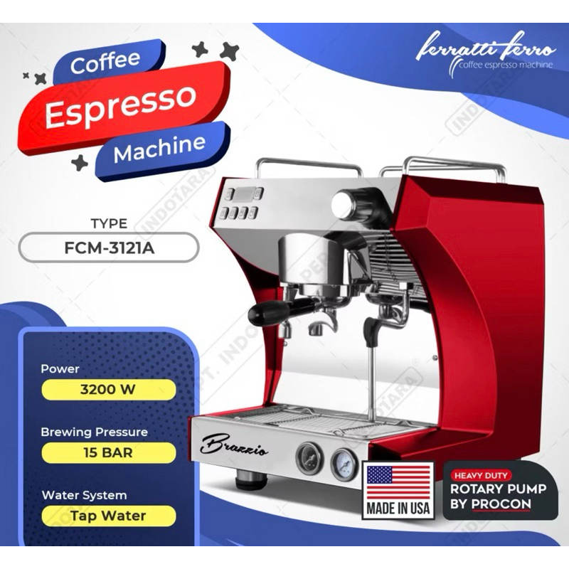 Mesin Kopi Espresso Ferratti Ferro FCM-3121 - Kapasitas 1200 Cup, Warna Silver+Black