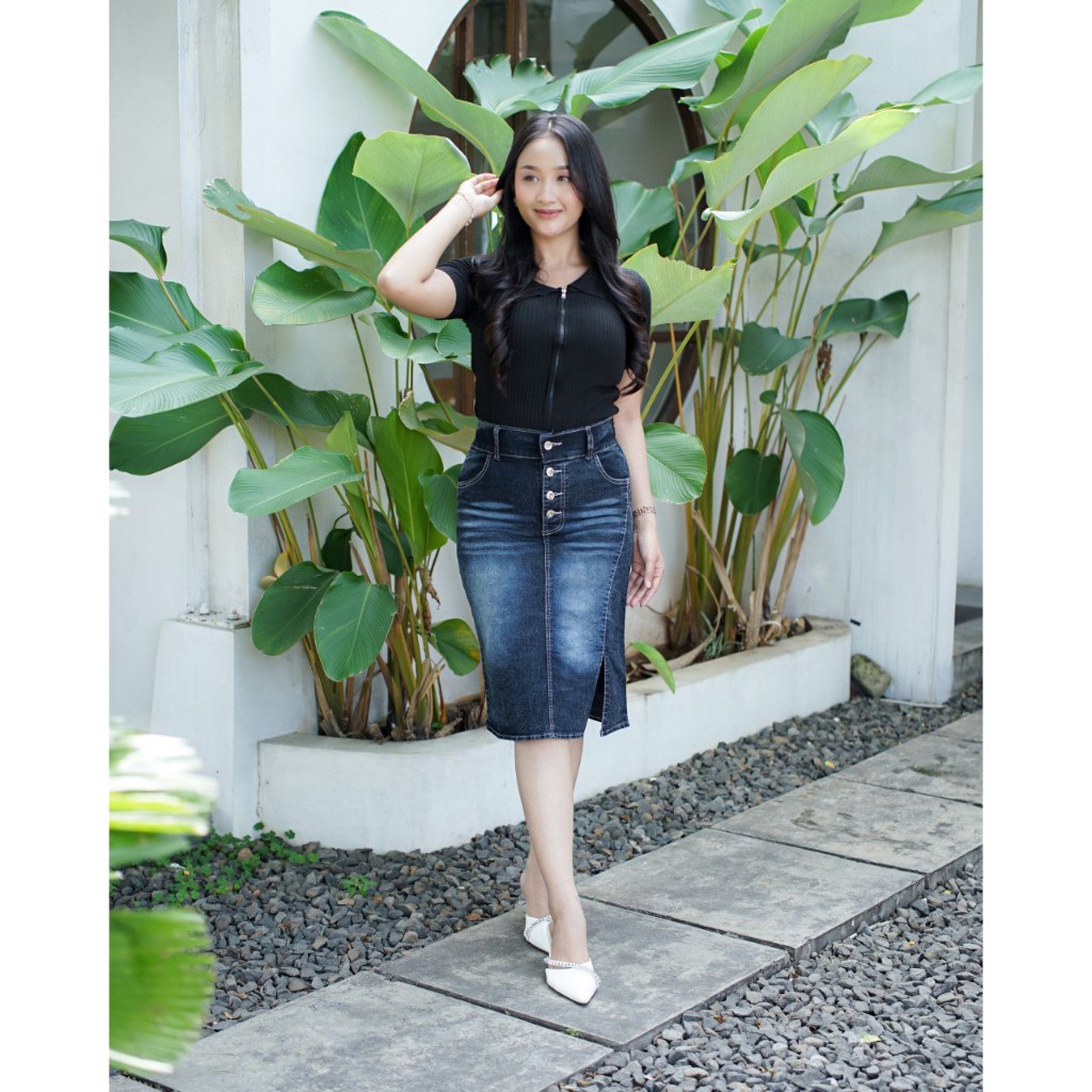 Rok Midi Jeans Skirt Span 7/8 Aksal Jeans