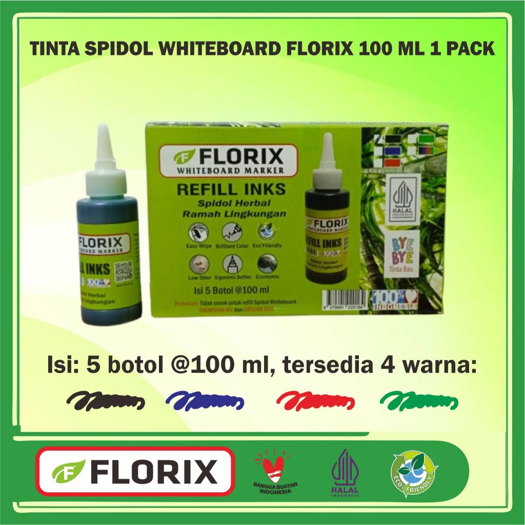 

Tinta RefilL Spidol Whiteboard Marker FLORIX 100 ml 1 Pack isi 5 botol