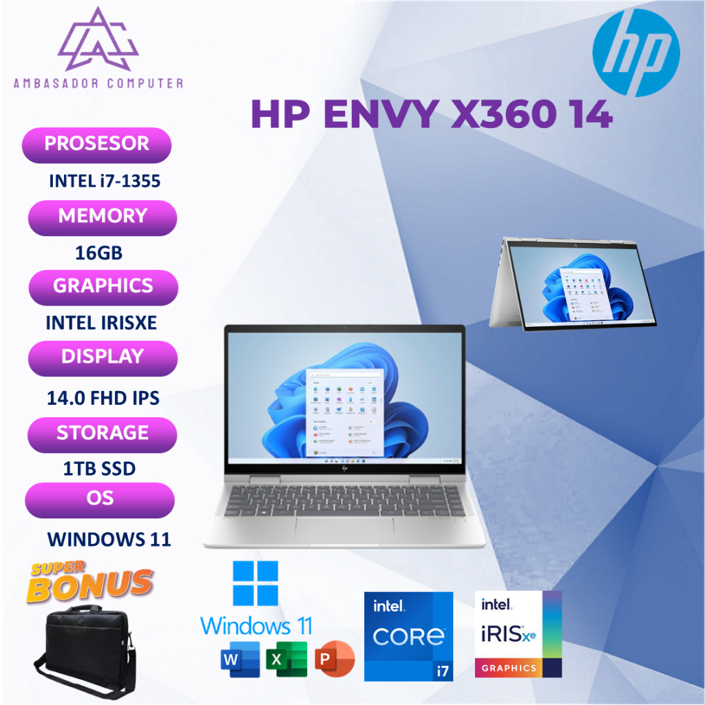 HP Envy X360 14 2in1 Touch i7 1355 16GB 1TB Windows 11 14.0 Full HD IPS