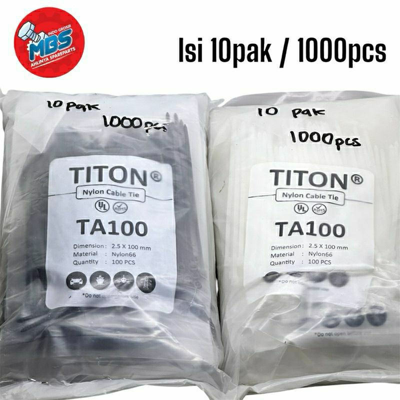 

TITON TA100 kabel NYLON 10pak/1000pcs KABEL TALI RIPET TIS TIES TIE 2,5 X100 MM 2,5 X 4,8 X 200 M