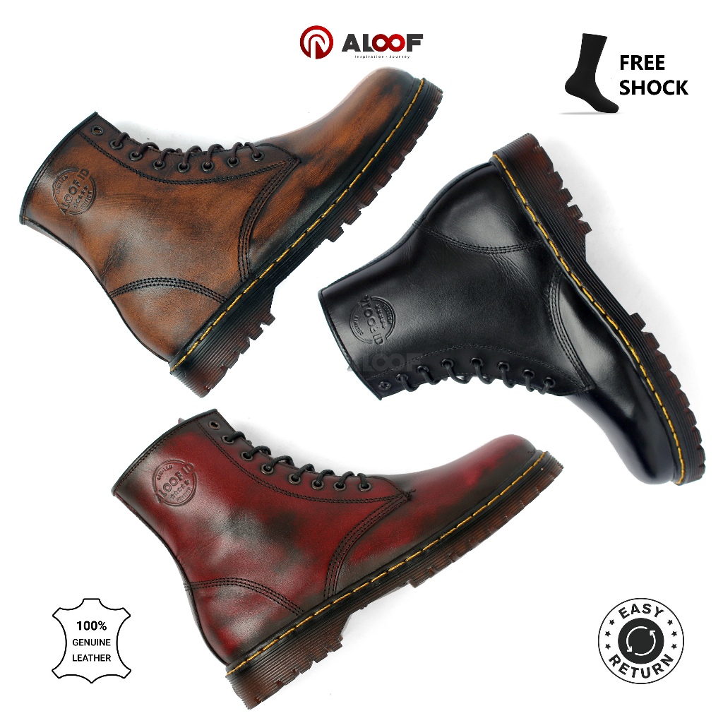 38-43 Aloof KABINA Sepatu Boots Pria 8 Hole Kulit Sintetis - Coklat - Sepatu Boots Pria 8 Hole Kulit
