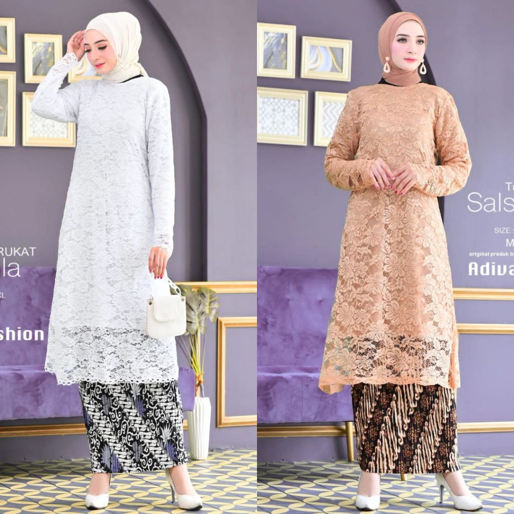 Setelan Kebaya Modern Tunik Brokat / Setelan Kebaya Wanita Putih dan Lainnya