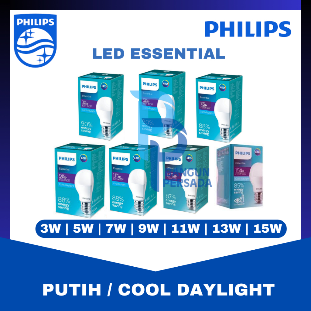 PHILIPS LED Bulb Essential Cool Daylight Putih Ori - 3W 5W 7W 9W 11W 13W 15W