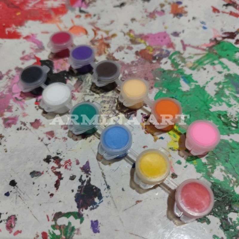

CAT POSTER 3ML LUKIS ANAK 12 WARNA cat air kemasan pot 3 ml satu set cet mewarnai ekonomis water color - Armina Art